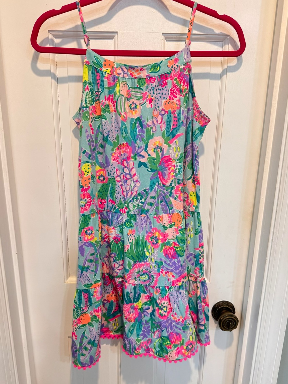 Floral Tiered Spaghetti Strap Sundress in Turquoise & Neon girls XL